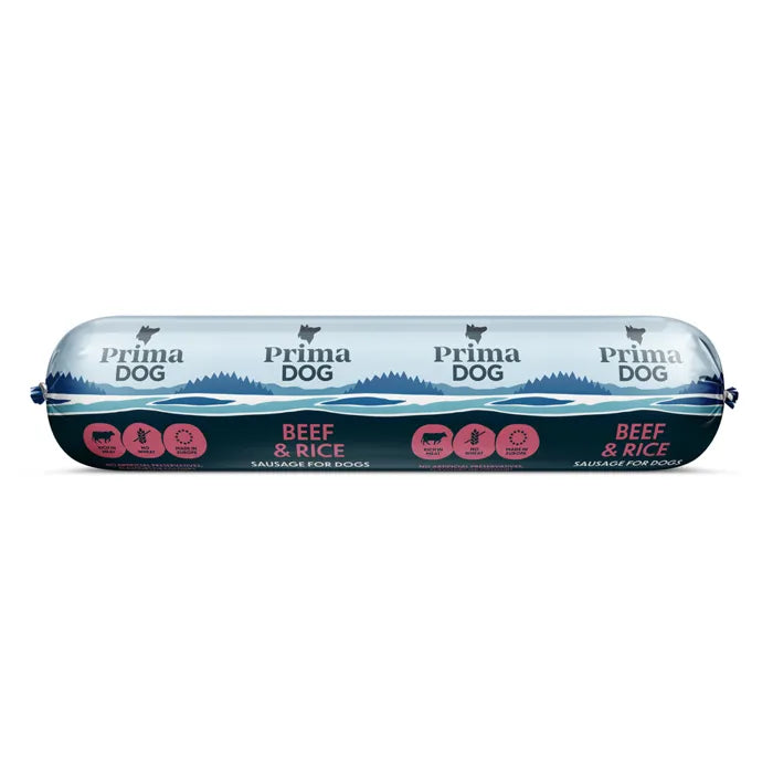 PrimaDog Beef & Rice Nauta-riisi -makkara, 800 g